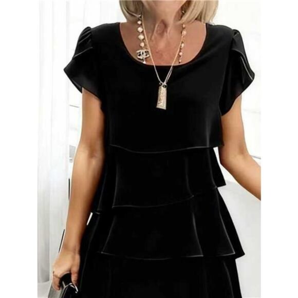 Full Size Ruffled Layered Petal Sleeve Dress Plus Size - Picture 5 of 12